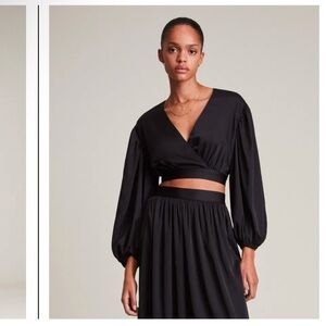 All Saints Charcoal Wrap Blouse